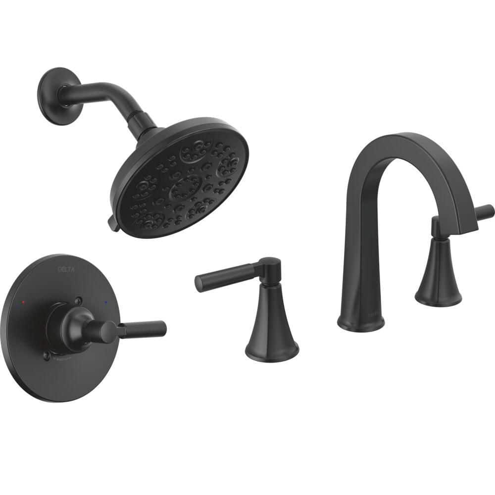 Lorna 8 in. Widespread 2-Handle Bathroom Sink Faucet Bundle Shower Trim and Rough-In in Matte Black price history on PriceWatchPro