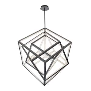 Atlas 41 in. 360-Watt Equivalent Integrated LED Black Standard Chandelier with Silica Shade