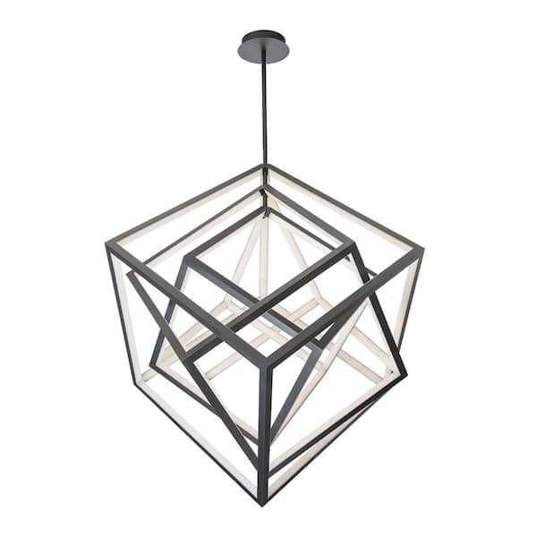 WAC Lighting Atlas 3 Light Dimmable Integrated LED Black 41 in. Adjustable Cubes Caged Chandelier For Foyer Or Large Rooms