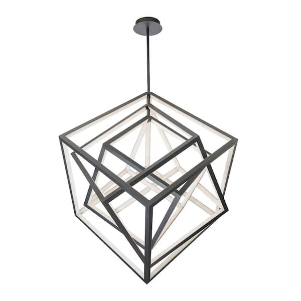 Atlas 3 Light Dimmable Integrated LED Black 41 in. Adjustable Cubes Caged Chandelier For Foyer Or Large Rooms