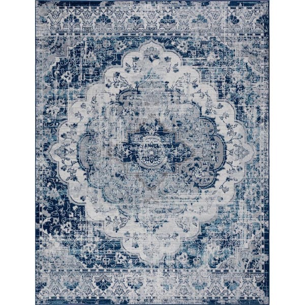 Tayse Rugs Diamond Medallion Blue 8 ft. x 10 ft. Indoor Area Rug