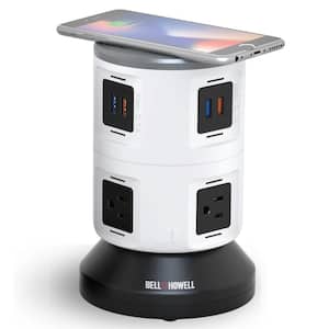 4-Outlets/6 Spin Power Wireless USB Surge Protector Electric Charging Station Power Tower with Wireless Dock