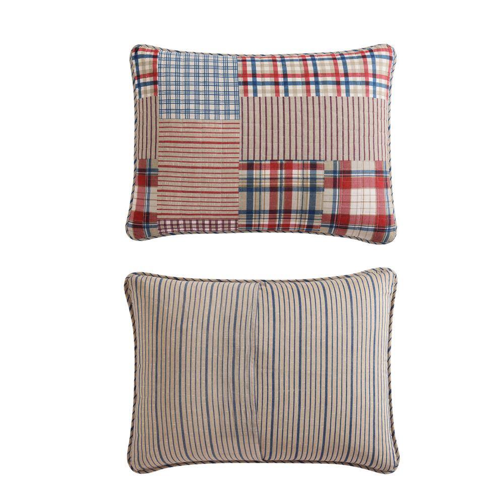 Brown Plaid Cotton Twin Reversible Quilt Set with Sham