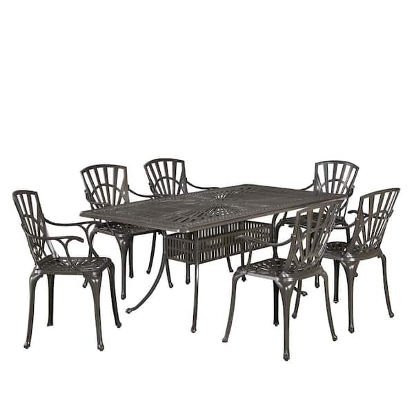 HOMESTYLES Grenada Taupe Tan 7-piece Cast Aluminum Rectangular Outdoor Dining Set