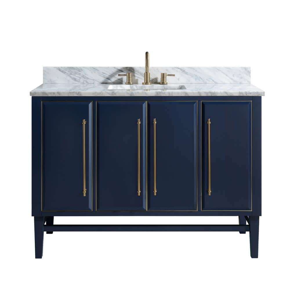 Navy Blue and Gold 48" Solid Wood Vanity with Marble Top