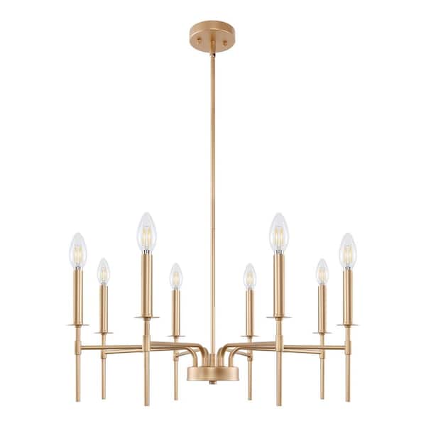 Briignite 8-Light Gold Candle-Style Chandelier, Modern Farmhouse Hanging Light Fixture for Dining Room with Adjustable Height