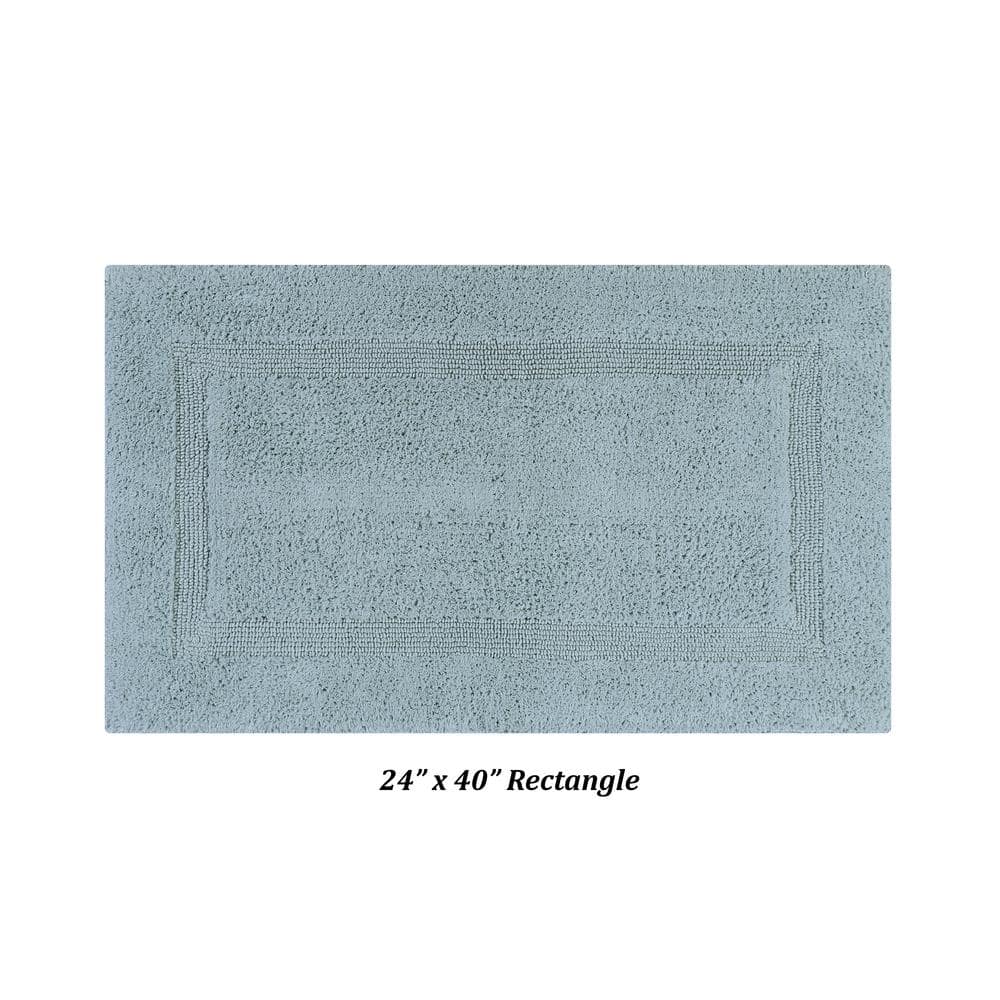 Luxurious Blue Cotton Tufted Reversible Bath Rug Set - 3 Pieces
