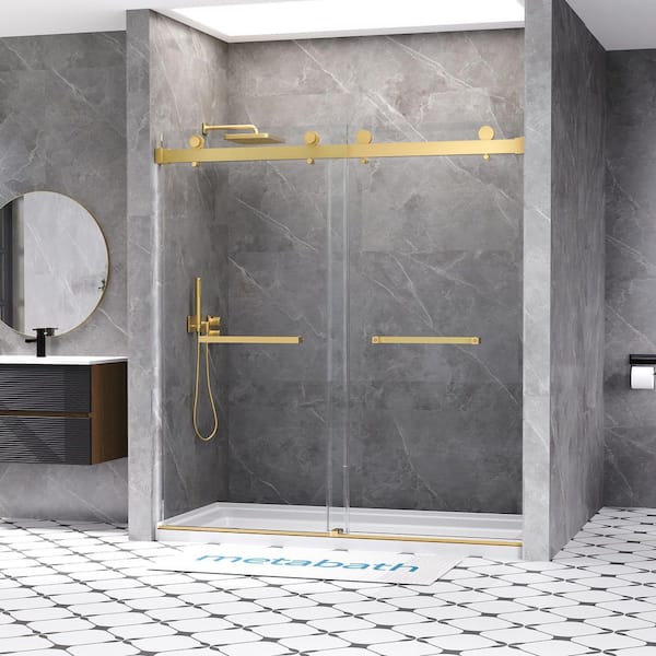 66 to 72 in. W x 76 in. H Double Sliding Frameless Shower Door in Brushed Gold with 5/16 in. Tempered Clear Glass