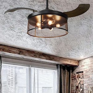 Paramount 42 in. Black Retractable Smart Ceiling Fan with light kit and Wall Control, Works with Alexa/Google Home