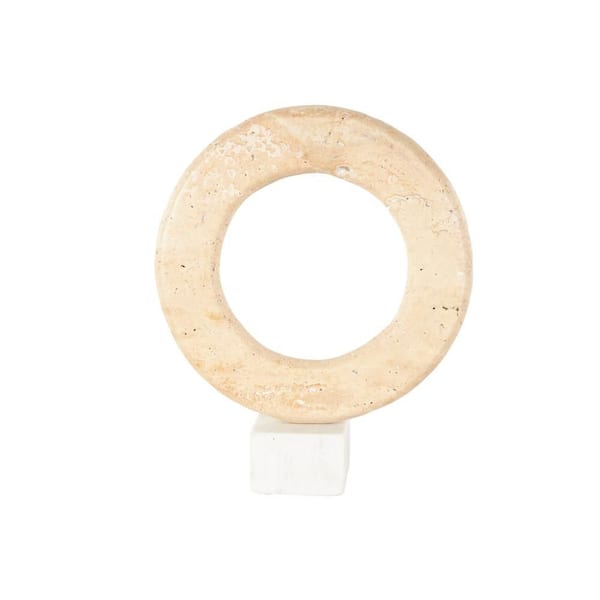 Litton Lane White Cream 10 in. x 12 in. Ring Marble Ceramic Sculpture with White Base
