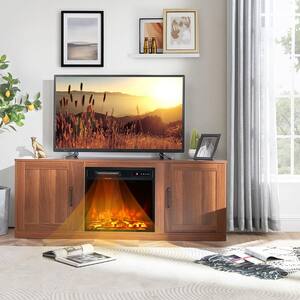 58 in. Freestanding Wood Electric Fireplace TV Stand Entertainment Console with 18'' Electric Fireplace in Coffee