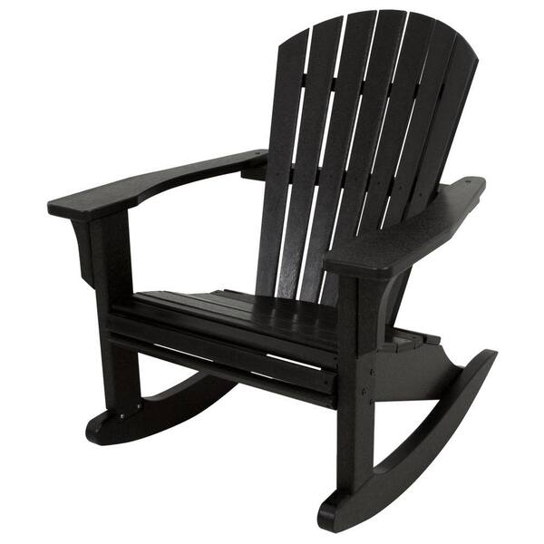 POLYWOOD Seashell Black Patio Rocker