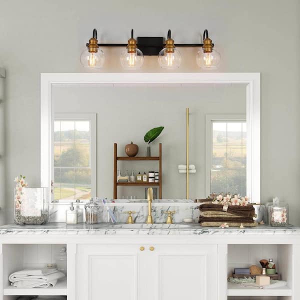 LNC Modern Black Wall Light 29.5 in. 4-Light Bronze and