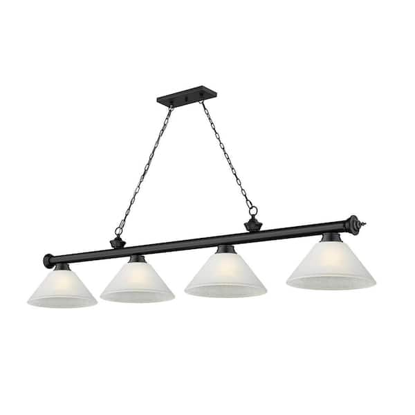 Cordon 4-Light Matte Black Billiard Light with Angle White Linen Shade with No Bulbs Included