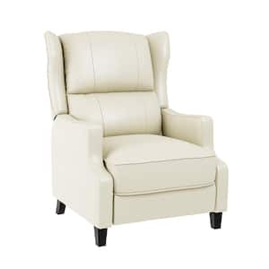 Leen White Genuine Leather Recliner with Solid Wood Legs