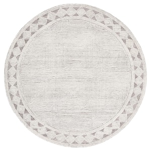Abstract Ivory/Gray 6 ft. x 6 ft. Geometric Striped Round Area Rug