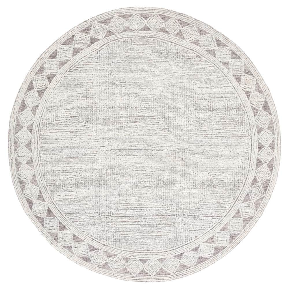 Ivory and Grey Round Hand Tufted Wool Rug