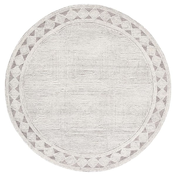 SAFAVIEH Abstract Ivory/Gray 8 ft. x 8 ft. Geometric Striped Round Area Rug