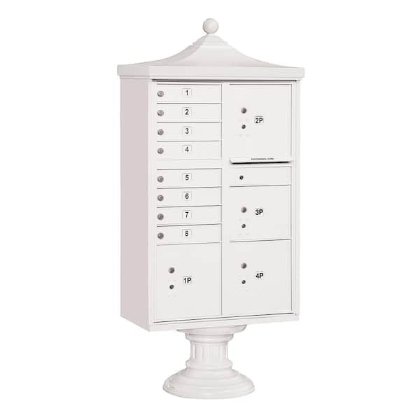 Salsbury Industries 8-Compartment Post-Mount Regency Decorative Cluster Box Unit Type VI USPS Access in White