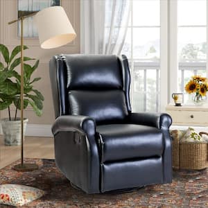Chiang Black Contemporary Wingback Faux Leather Manual Swivel Recliner Rocking Nursery Chair with Metal Base