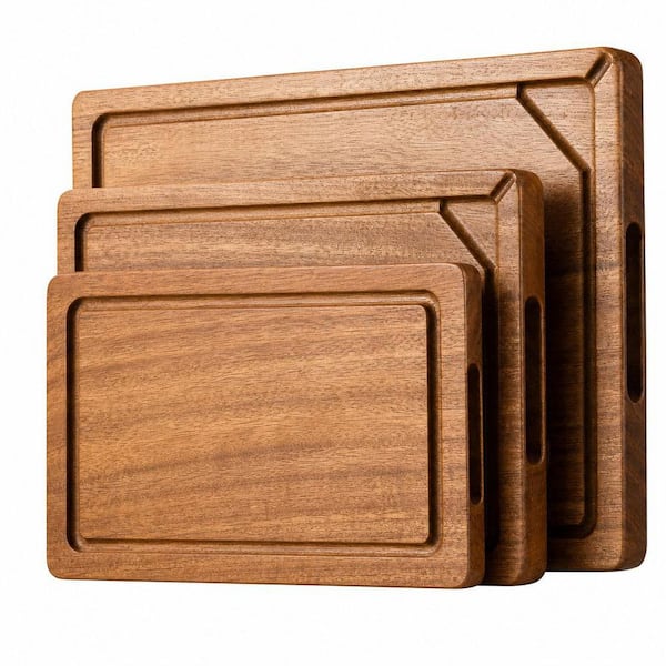 3-Piece Acacia Wood Cutting Board Set with with Built-In Compartments, Juice Groove and Holder, Hand Wash Only