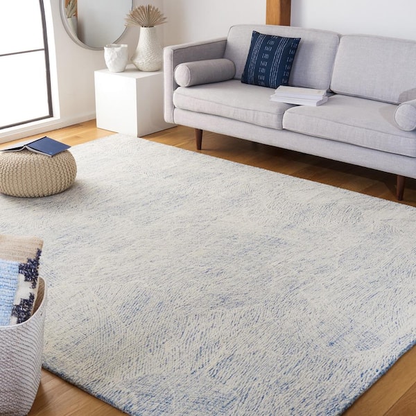 Metro Blue/Ivory 11 ft. x 15 ft. Solid Color Abstract Area Rug