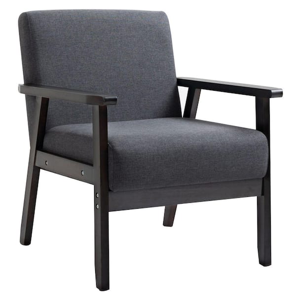 Benjara Gray and Brown Linen Fabric Armchair with Padded Cushions
