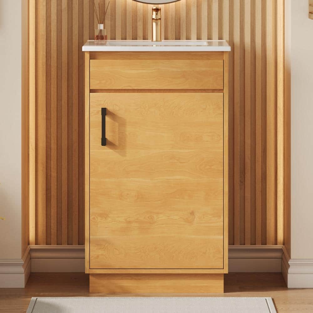 "20"" Freestanding Bathroom Vanity with Ceramic Sink, Soft Close Door, Adjustable Shelf, Farmhouse, Natural Wood" price history on PriceWatchPro