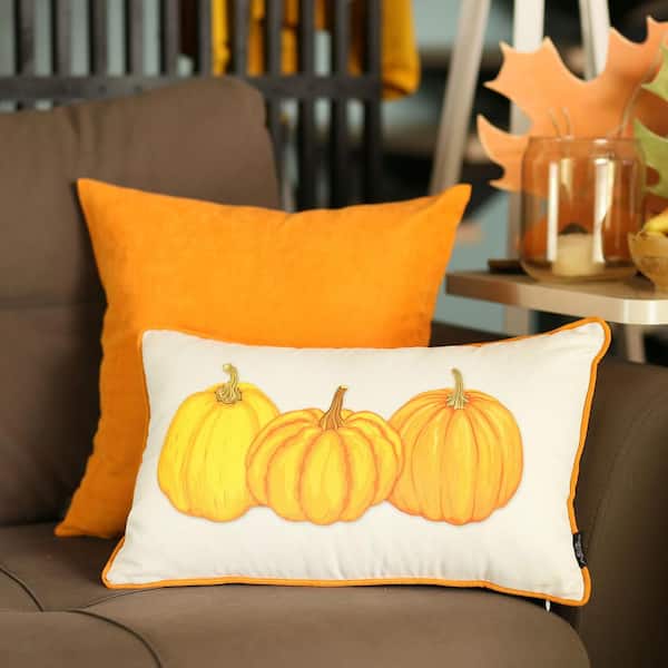 MIKE & Co. NEW YORK Fall Season Decorative Throw Pillow Pumpkins 12 in. x  20 in. White and Orange Lumbar Thanksgiving for Couch (Set of 4)  50-SET4-719-6874-1 - The Home Depot