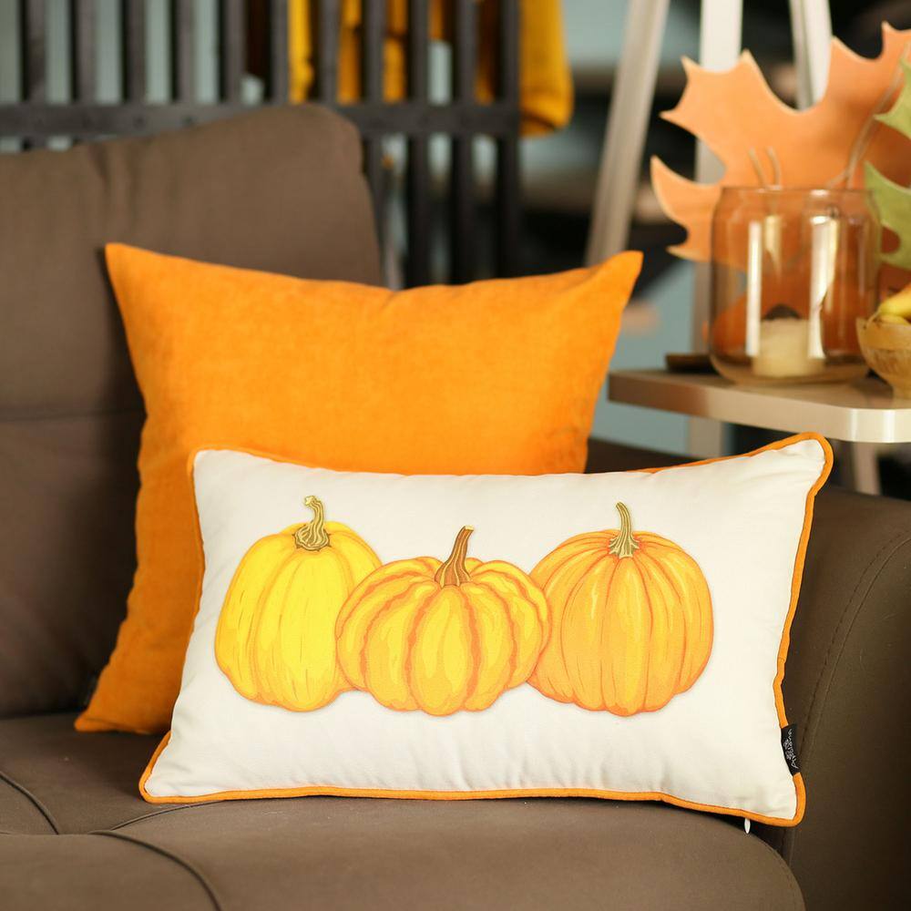 White and Orange Pumpkin Lumbar Throw Pillow Cover 12" x 20"