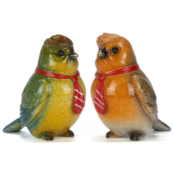 2-Pack 4 in. Multi-Colored Resin Bird Figurines with Red Scarves