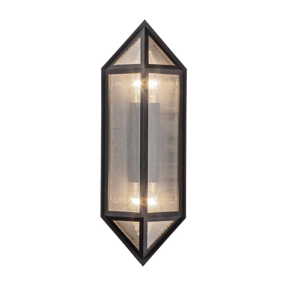 Black Ribbed Glass Modern Lantern Wall Sconce