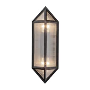 Cairo 5 in. 2-Light 60-Watt Black/Ribbed Glass Outdoor Hardwired Wall Sconce
