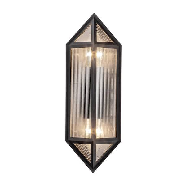 ALORA Cairo 5 in. 2-Light 60-Watt Black/Ribbed Glass Outdoor Hardwired Wall Sconce