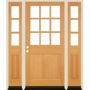 64 in. x 80 in. Farmhouse RH 1/2 Lite Clear Glass Natural Stain Douglas Fir Prehung Front Door with DSL