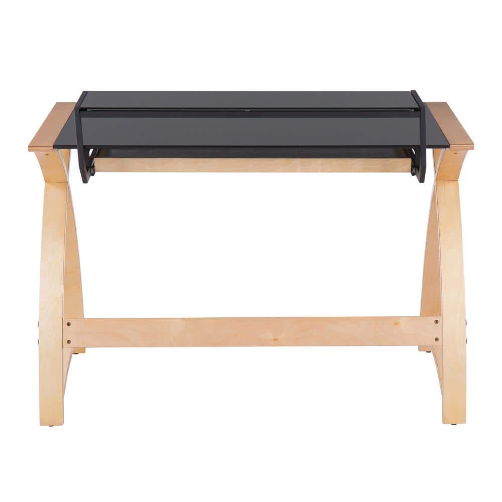 Bentley 43'' Natural Wood and Black Glass Mid-Century Modern Desk with Hutch