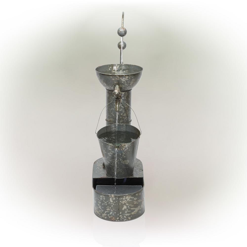 34 in. Tall Outdoor 3-Tier Rustic Metal Water Pump Fountain
