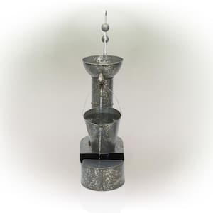 34 in. Tall Outdoor 3-Tier Rustic Metal Water Pump Fountain