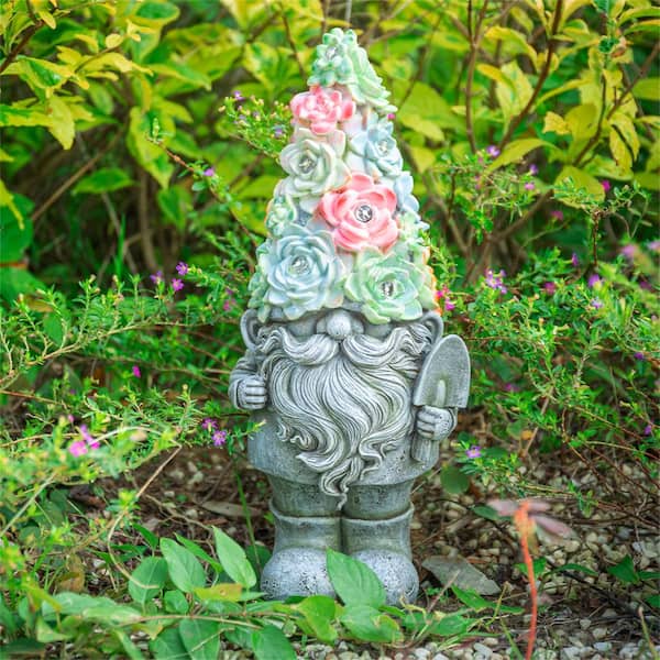 Gnome Garden Statues with Solar Lights, Gnome Holding Spade Statues for Garden, Lawn, Patio Decoration
