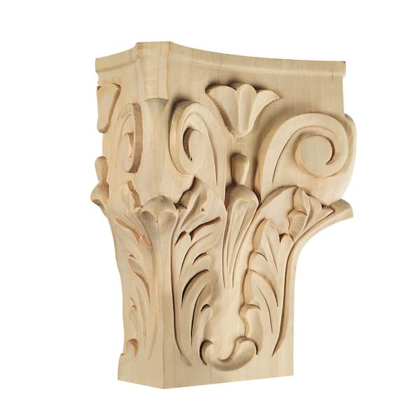 Waddell Corinthian Capital Corbel - Large, 10 in. x 9 in. x 4.5 in. - Hand Carved Unfinished Maple Wood - Elegant DIY Home Decor