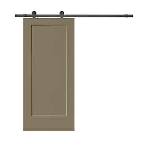 30 in. x 80 in. Olive Green Stained Composite MDF 1 Panel Interior Sliding Barn Door with Hardware Kit