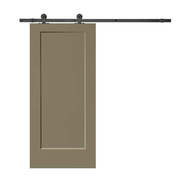 CALHOME 30 in. x 80 in. Olive Green Stained Composite MDF 1 Panel Interior Sliding Barn Door with Hardware Kit