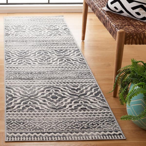 Odyssey 2 ft. x 8 ft. Black/Ivory Striped Geometric Runner Rug