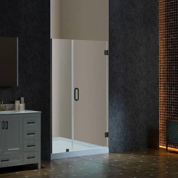 WOODBRIDGE 48 in. W x 76 in. H Frameless Pivot Shower Door in Matte Black with 3/8 in. (10 mm) Clear Glass