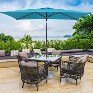 10 ft. x 6.5 ft. Rectangle Market Tilt Patio Umbrellas with Button in Turquoise Blue