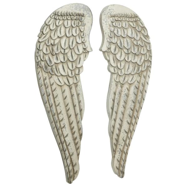 Litton Lane Wood White Carved Wings Bird Wall Decor (Set of 2)