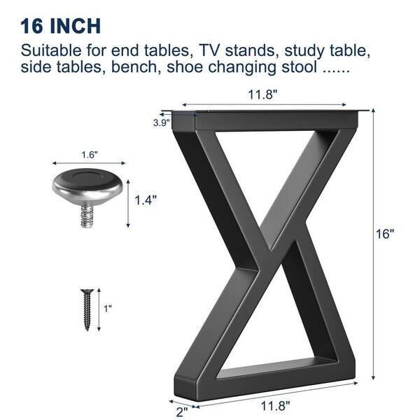 Angel Sar 11.8 in. L x 16 in. H Black Metal Z-Shape Table Legs for