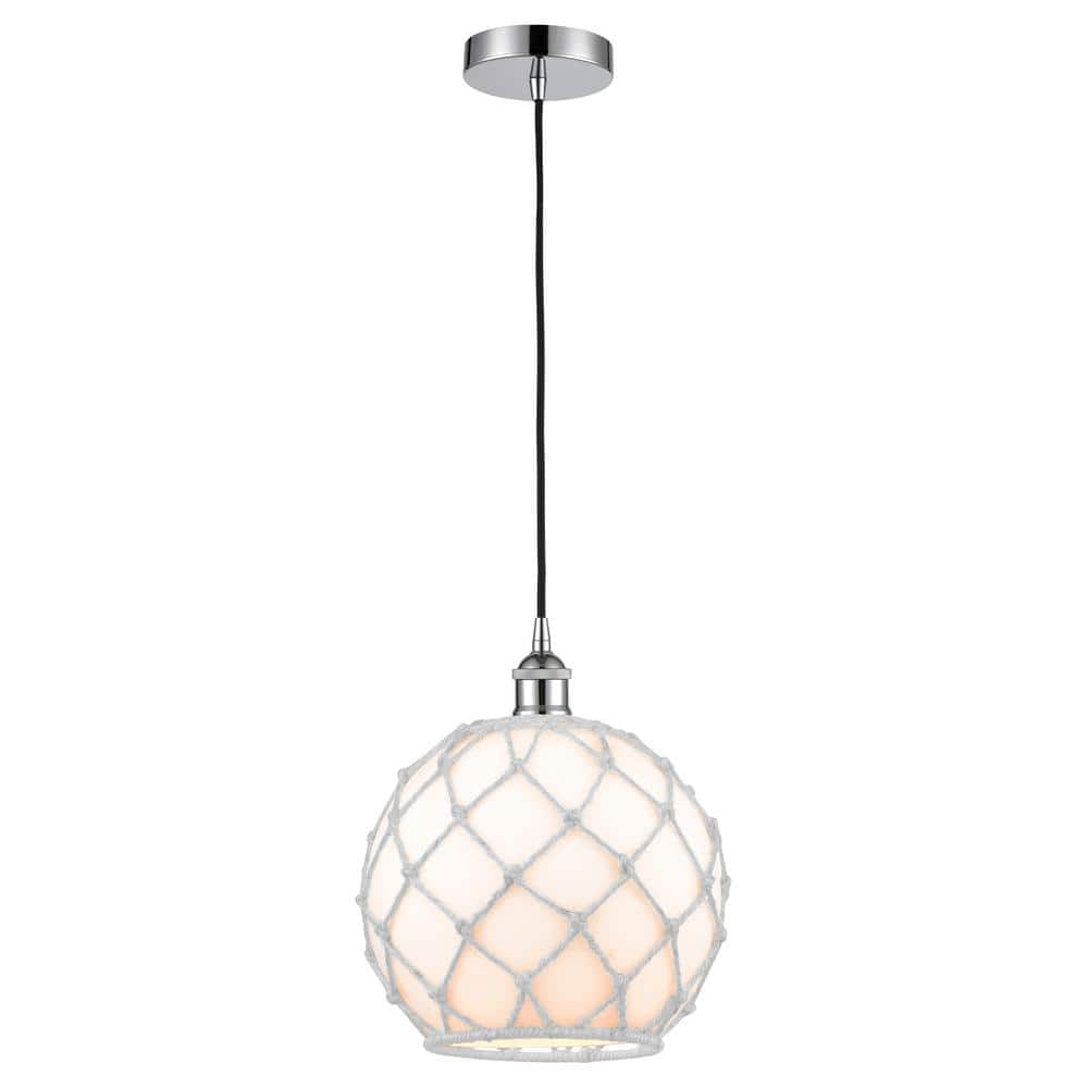 Farmhouse Rope 60-Watt 1-Light Polished Chrome Standard Mini Pendant Light with Painted Glass Shade, No Bulbs Included price history on PriceWatchPro
