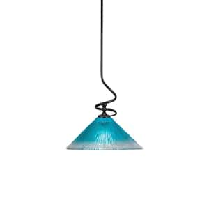 Royale 100 W 1-Light Matte Black Standard Mini Pendant Light with Glass Shade