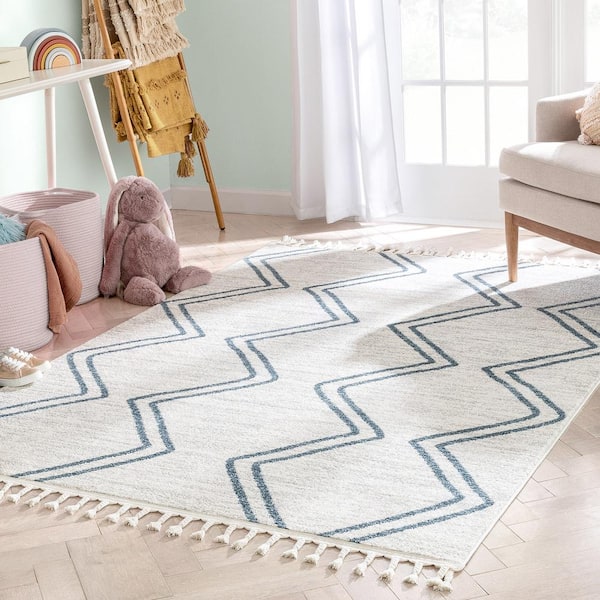 NEW Modern OUTDOOR Stripe RECYCLED BLUE ZIG ZAG CHEVRON Area Rug 4 x 6 US 